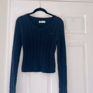 Hollister Navy Cable Knit V Neck Sweater Women’s XS